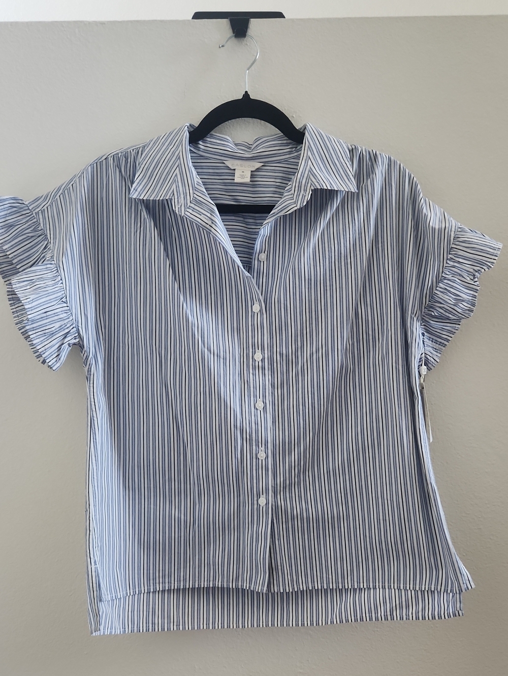 Caslon Blue and White Striped Collared Shirt